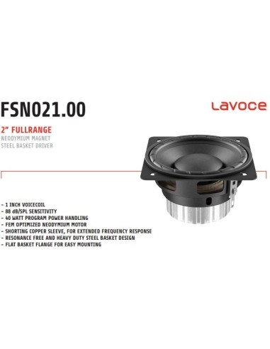 LaVoce FSN021.00 Fullrange 52mm (2 pollici)8 ohm 30w V.C.25mm 88 db Neodimio