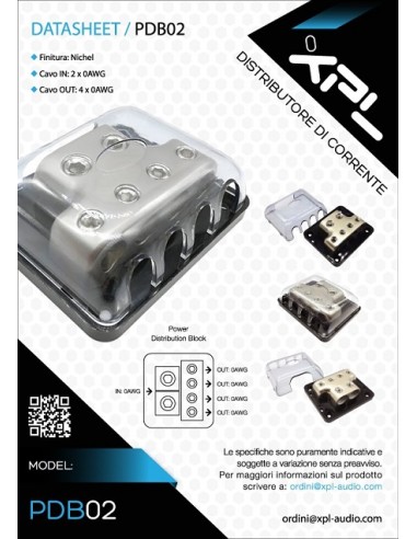XPL PDB02B - Distributore di corrente per Auto - Nickelato 2 IN Max 50mm2 - 4 OUT Max 50mm2