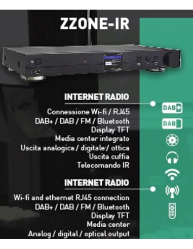 MediaCenter+  Radio DAB- DAB+ FM Internt radio Wi-Fi e rj45