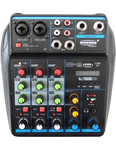 Mixer professionale 4 canali Bluetooth/USB/Stereo RCA